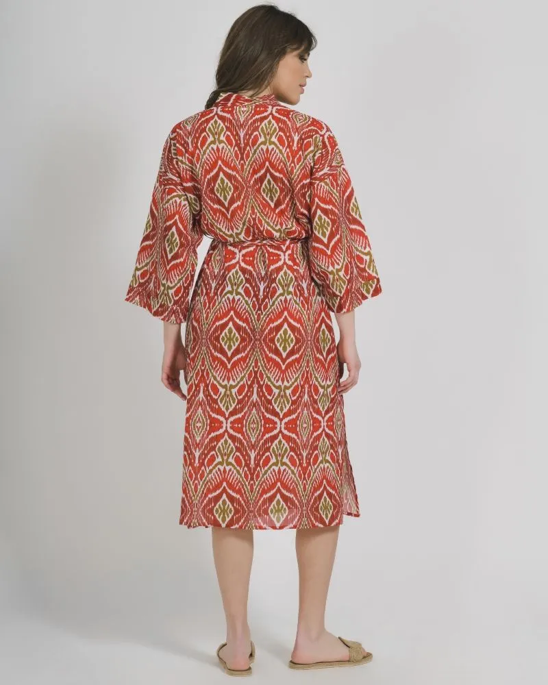 ΚΙΜΟΝΟ ΚΟΝΤΟ ΜΕ ΖΩΝΑΚΙ ΣΕ ΚΟΚΚΙΝΟ/ΜΠΕΖ ΧΡΩΜΑ ONE SIZE (100% COTTON)