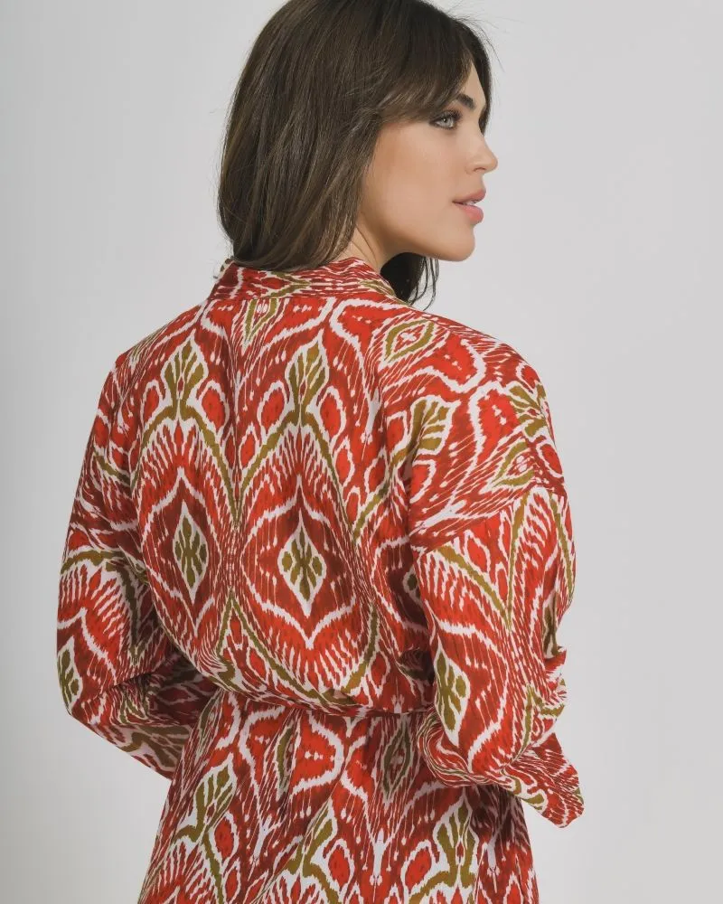 ΚΙΜΟΝΟ ΚΟΝΤΟ ΜΕ ΖΩΝΑΚΙ ΣΕ ΚΟΚΚΙΝΟ/ΜΠΕΖ ΧΡΩΜΑ ONE SIZE (100% COTTON)