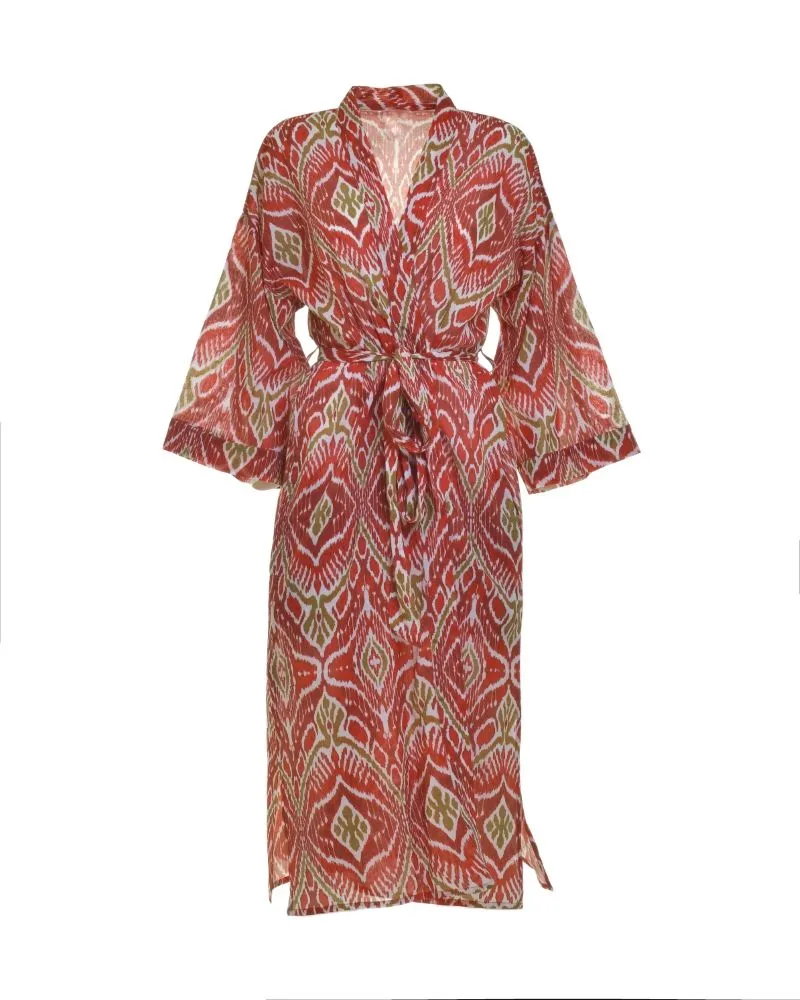 ΚΙΜΟΝΟ ΚΟΝΤΟ ΜΕ ΖΩΝΑΚΙ ΣΕ ΚΟΚΚΙΝΟ/ΜΠΕΖ ΧΡΩΜΑ ONE SIZE (100% COTTON)