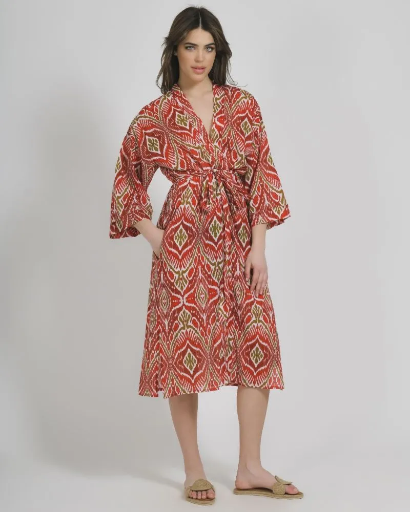 ΚΙΜΟΝΟ ΚΟΝΤΟ ΜΕ ΖΩΝΑΚΙ ΣΕ ΚΟΚΚΙΝΟ/ΜΠΕΖ ΧΡΩΜΑ ONE SIZE (100% COTTON)