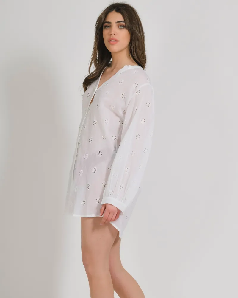 ΠΟΥΚΑΜΙΣΑ ΜΑΚΡΥΜΑΝΙΚΗ ΣΕ ΛΕΥΚΟ ΧΡΩΜΑ ONE SIZE (100% COTTON)