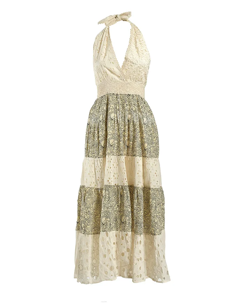 ΦΟΡΕΜΑ ΜΑΚΡΥ ΑΜΑΝΙΚΟ ΜΠΕΖ ΜΕ ΚΙΠΟΥΡ ΚΑΙ ΜΑΥΡΕΣ ΛΕΠΤΟΜΕΡΕΙΕΣ ONE SIZE (100% COTTON FLEX)