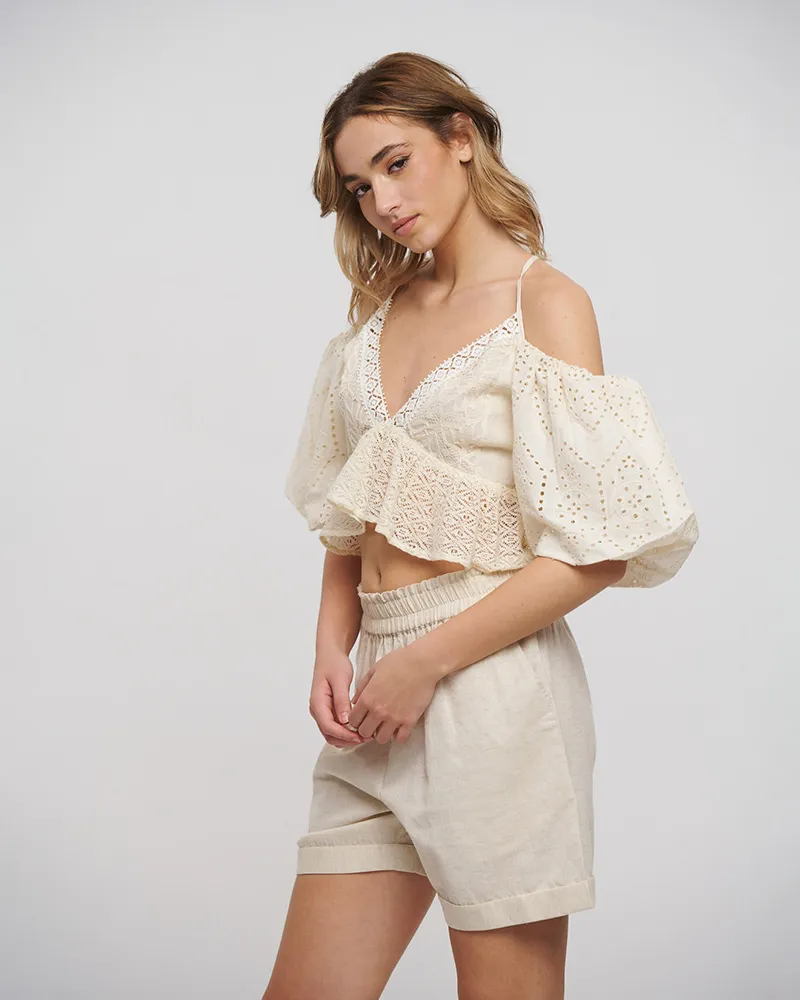 ΤΟΠ ΚΟΝΤΟ ΜΠΕΖ ΜΕ ΚΙΠΟΥΡ ΚΑΙ ΛΕΥΚΕΣ ΛΕΠΤΟΜΕΡΕΙΕΣ ONE SIZE (100% COTTON FLEX)