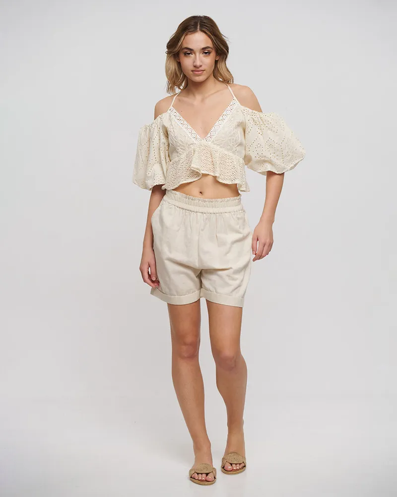 ΤΟΠ ΚΟΝΤΟ ΜΠΕΖ ΜΕ ΚΙΠΟΥΡ ΚΑΙ ΛΕΥΚΕΣ ΛΕΠΤΟΜΕΡΕΙΕΣ ONE SIZE (100% COTTON FLEX)