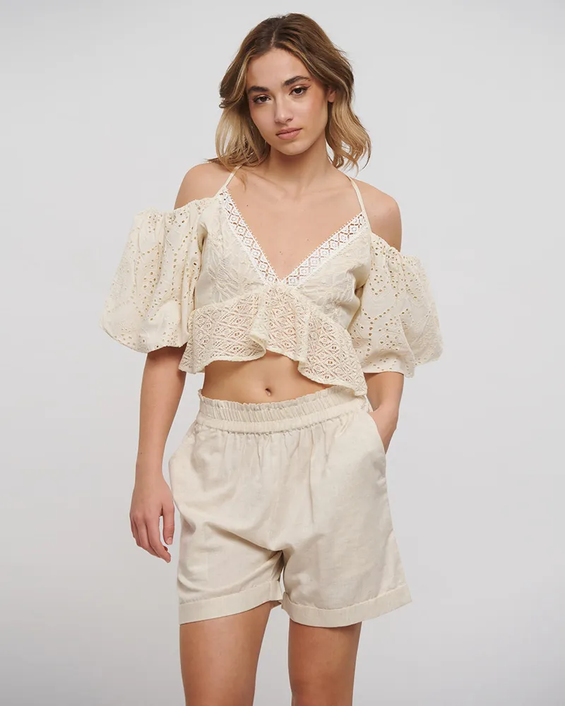 ΤΟΠ ΚΟΝΤΟ ΜΠΕΖ ΜΕ ΚΙΠΟΥΡ ΚΑΙ ΛΕΥΚΕΣ ΛΕΠΤΟΜΕΡΕΙΕΣ ONE SIZE (100% COTTON FLEX)