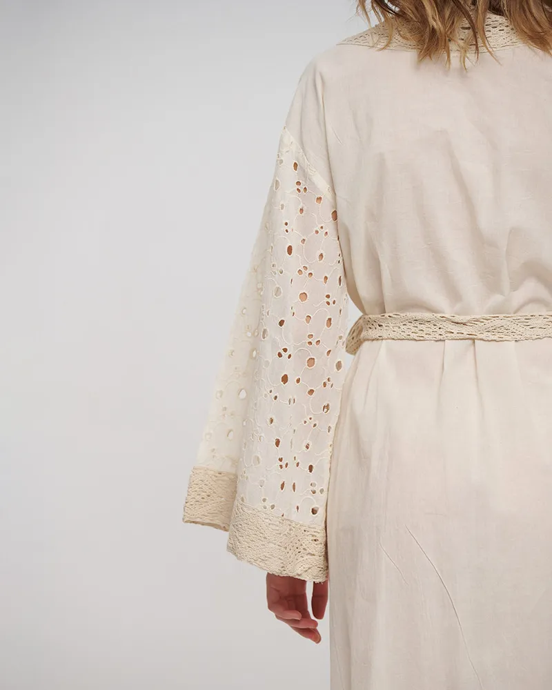 ΚΙΜΟΝΟ ΜΕ ΖΩΝΗ ΜΠΕΖ ΜΕ ΚΙΠΟΥΡ ONE SIZE (100% COTTON FLEX)