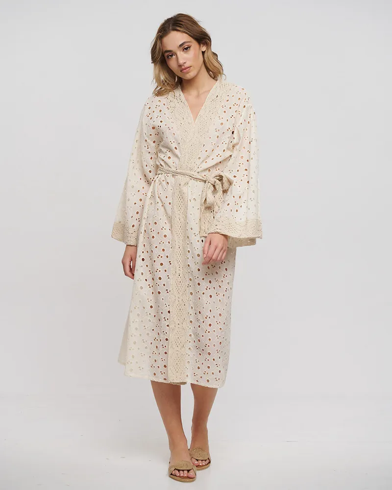 ΚΙΜΟΝΟ ΜΕ ΖΩΝΗ ΜΠΕΖ ΜΕ ΚΙΠΟΥΡ ONE SIZE (100% COTTON FLEX)