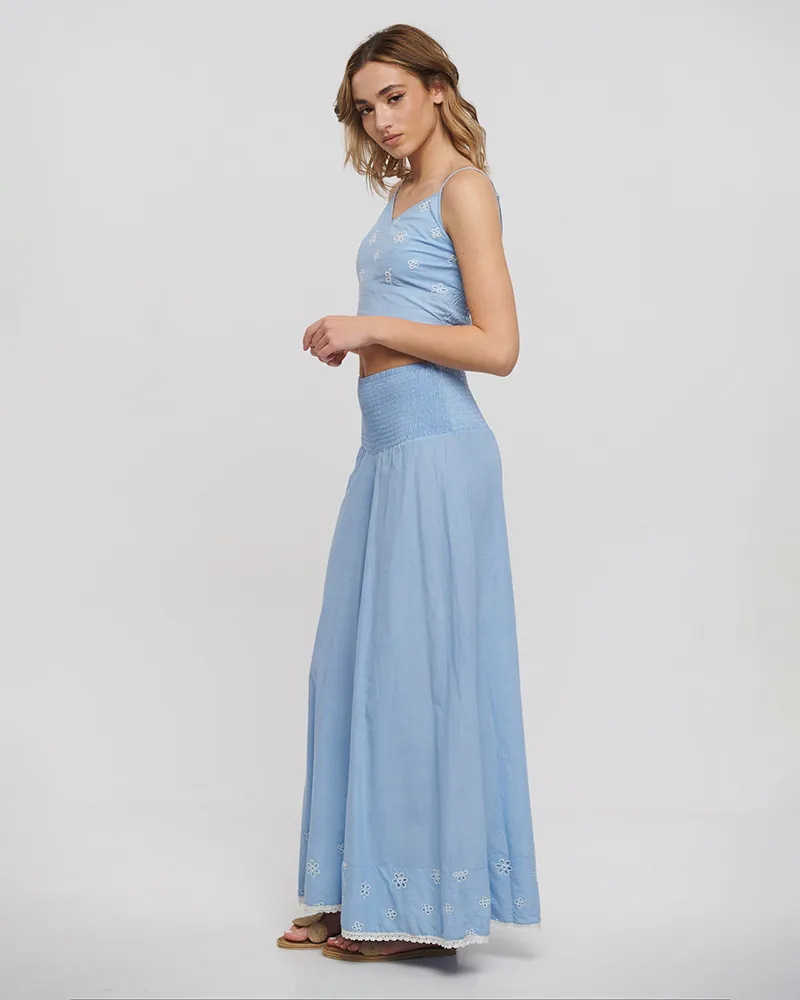 S/2 ΤΟΠ ΚΑΙ ΦΟΥΣΤΑ ΓΑΛΑΖΙΟ ΜΕ ΚΙΠΟΥΡ ΛΕΠΤΟΜΕΡΕΙΕΣ ONE SIZE (100% COTTON FLEX)