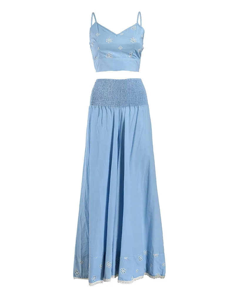 S/2 ΤΟΠ ΚΑΙ ΦΟΥΣΤΑ ΓΑΛΑΖΙΟ ΜΕ ΚΙΠΟΥΡ ΛΕΠΤΟΜΕΡΕΙΕΣ ONE SIZE (100% COTTON FLEX)