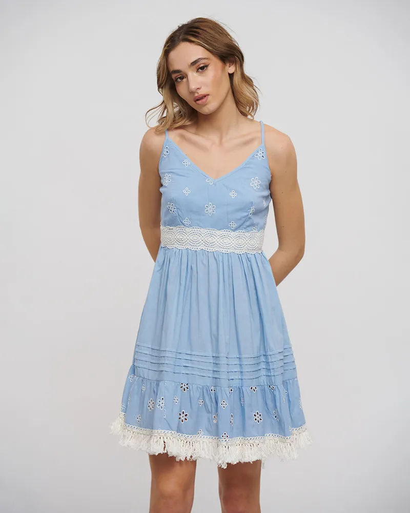 ΦΟΡΕΜΑ ΚΟΝΤΟ ΑΜΑΝΙΚΟ ΓΑΛΑΖΙΟ ΜΕ ΚΙΠΟΥΡ ΛΕΠΤΟΜΕΡΕΙΕΣ ONE SIZE (100% COTTON FLEX)