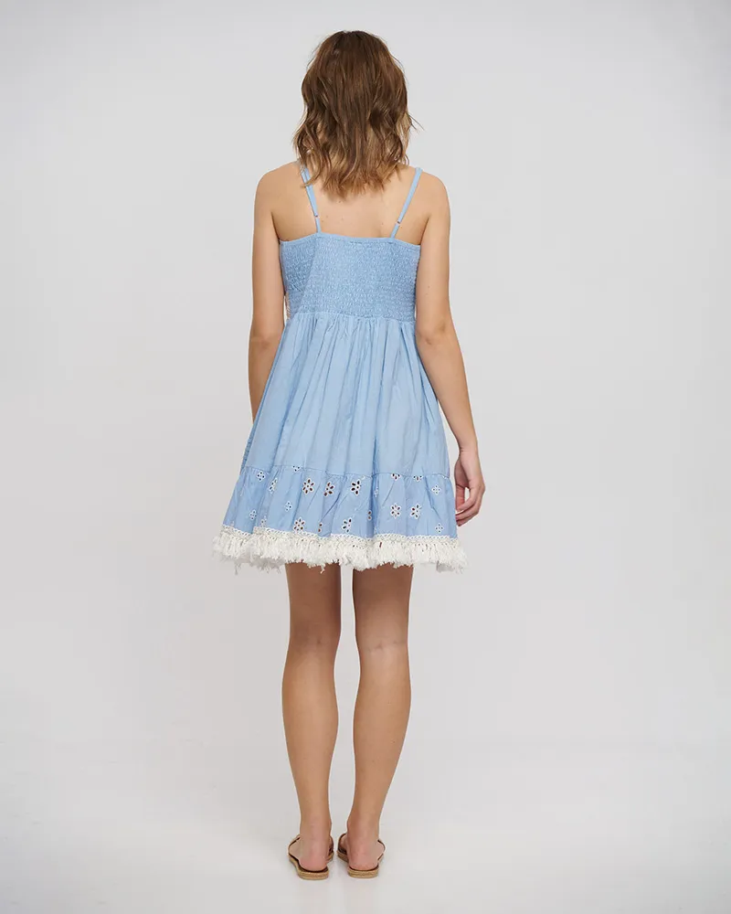 ΦΟΡΕΜΑ ΚΟΝΤΟ ΑΜΑΝΙΚΟ ΓΑΛΑΖΙΟ ΜΕ ΚΙΠΟΥΡ ΛΕΠΤΟΜΕΡΕΙΕΣ ONE SIZE (100% COTTON FLEX)