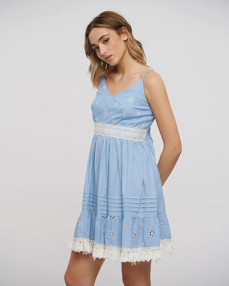 ΦΟΡΕΜΑ ΚΟΝΤΟ ΑΜΑΝΙΚΟ ΓΑΛΑΖΙΟ ΜΕ ΚΙΠΟΥΡ ΛΕΠΤΟΜΕΡΕΙΕΣ ONE SIZE (100% COTTON FLEX)