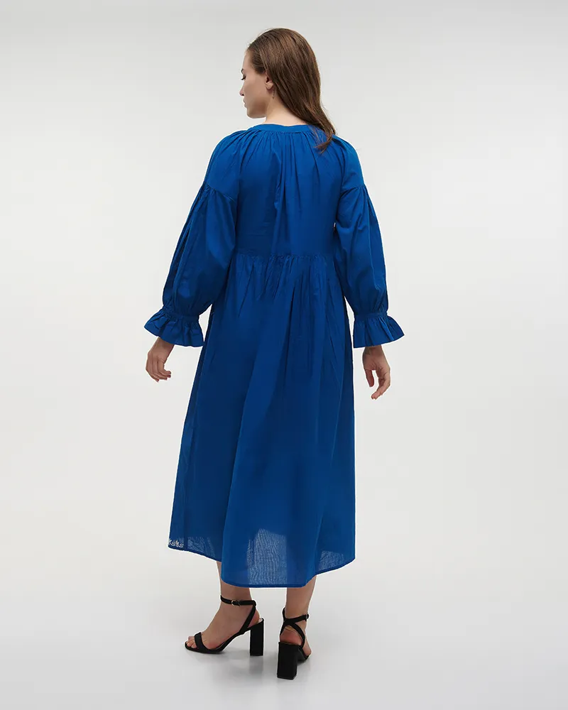 ΦΟΡΕΜΑ ΜΑΚΡΥ ΜΕ ΜΑΚΡΥ ΜΑΝΙΚΙ ΜΠΛΕ ΜΕ ΛΕΥΚΕΣ ΛΕΠΤΟΜΕΡΕΙΕΣ S/M (100% COTTON) ΦΟΡΕΜΑ ΜΑΚΡΥ ΜΕ ΜΑΚΡΥ ΜΑΝΙΚΙ ΜΠΛΕ ΜΕ ΛΕΥΚΕΣ ΛΕΠΤΟΜΕΡΕΙΕΣ S/M (100% COTTON)