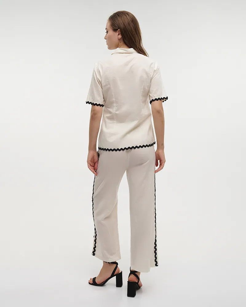 S/2 ΠΟΥΚΑΜΙΣΟ ΚΑΙ ΠΑΝΤΕΛΟΝΑ ΕΚΡΟΥ ΜΕ ΜΑΥΡΕΣ ΚΕΝΤΗΤΕΣ ΛΕΠΤΟΜΕΡΕΙΕΣ S/M (100% COTTON)