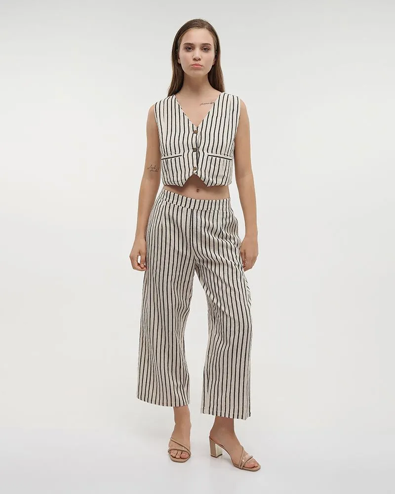 ΓΙΛΕΚΟ ΣΕ ΕΚΡΟΥ ΧΡΩΜΑ ΜΕ ΜΑΥΡΕΣ ΡΙΓΕΣ S/M (100% COTTON FLEX LINEN)