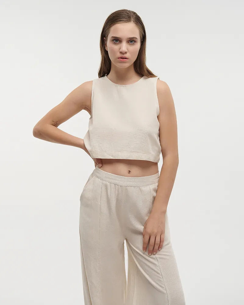 ΤΟΠ ΚΟΝΤΟ ΑΜΑΝΙΚΟ ΣΕ ΕΚΡΟΥ ΧΡΩΜΑ S/M (100% COTTON FLEX LINEN)