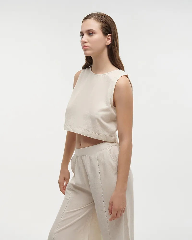 ΤΟΠ ΚΟΝΤΟ ΑΜΑΝΙΚΟ ΣΕ ΕΚΡΟΥ ΧΡΩΜΑ S/M (100% COTTON FLEX LINEN)