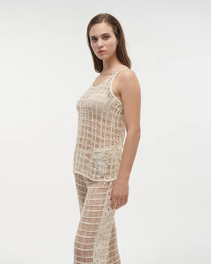 ΤΟΠ ΑΜΑΝΙΚΟ ΕΚΡΟΥ ΔΙΑΤΡΗΤΟ S/M (100% COTTON ΝΕΤ)