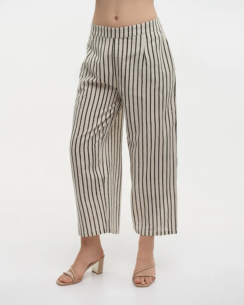 ΠΑΝΤΕΛΟΝΑ ΣΕ ΕΚΡΟΥ ΧΡΩΜΑ ΜΕ ΜΑΥΡΕΣ ΡΙΓΕΣ L/XL (100% COTTON FLEX LINEN)