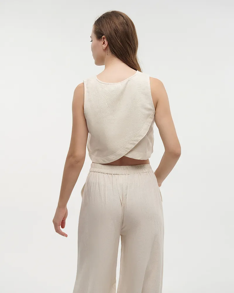 ΤΟΠ ΚΟΝΤΟ ΑΜΑΝΙΚΟ ΣΕ ΕΚΡΟΥ ΧΡΩΜΑ L/XL (100%COTTON FLEX LINEN)