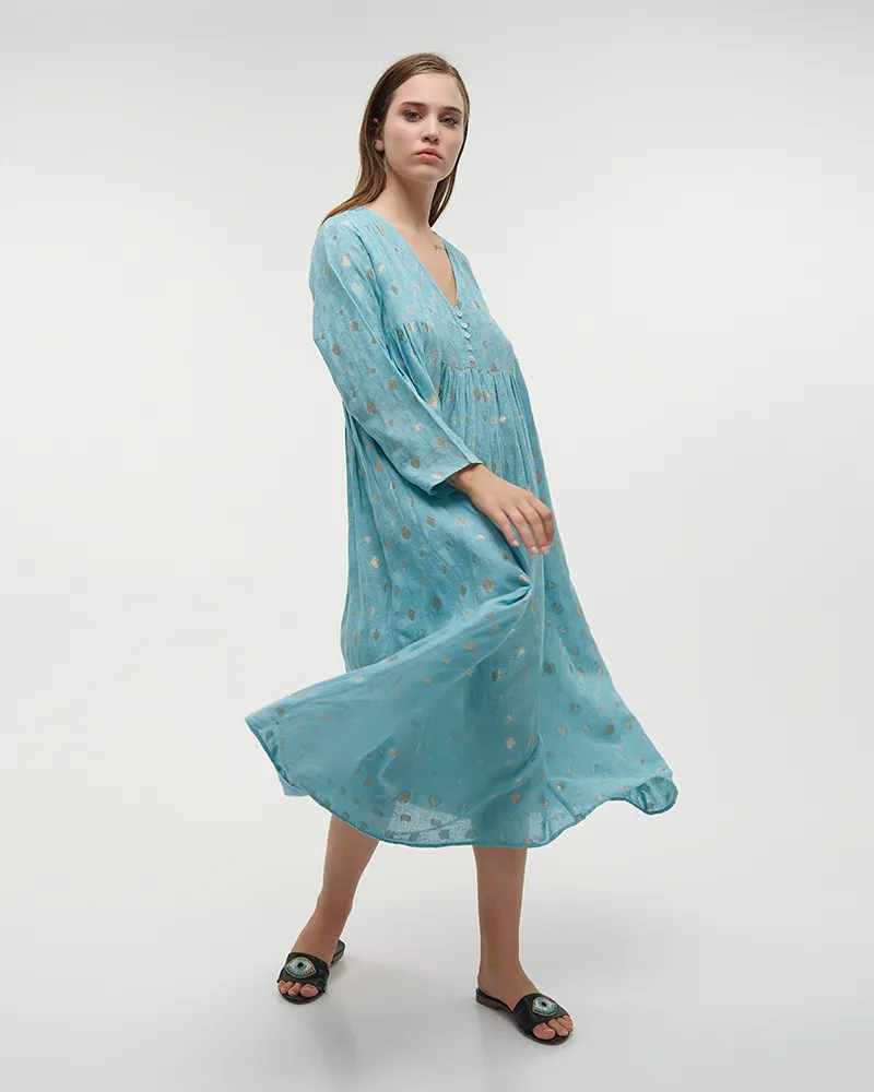 ΦΟΡΕΜΑ ΓΑΛΑΖΙΟ ΜΕ ΑΣΗΜΙ LUREX L/XL (100% COTTON)