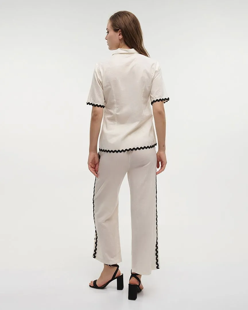 S/2 ΠΟΥΚΑΜΙΣΟ ΚΑΙ ΠΑΝΤΕΛΟΝΑ ΕΚΡΟΥ ΜΕ ΜΑΥΡΕΣ ΚΕΝΤΗΤΕΣ ΛΕΠΤΟΜΕΡΕΙΕΣ M/L (100% COTTON)