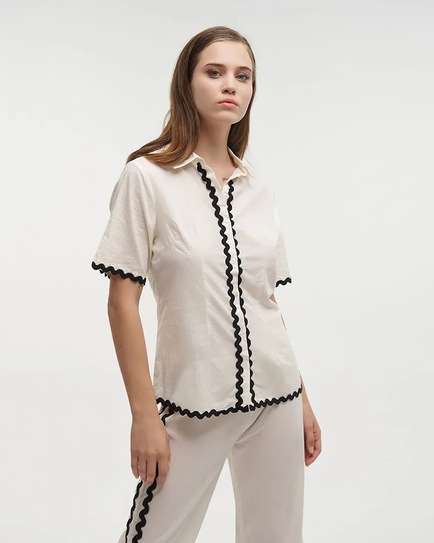 S/2 ΠΟΥΚΑΜΙΣΟ ΚΑΙ ΠΑΝΤΕΛΟΝΑ ΕΚΡΟΥ ΜΕ ΜΑΥΡΕΣ ΚΕΝΤΗΤΕΣ ΛΕΠΤΟΜΕΡΕΙΕΣ M/L (100% COTTON)