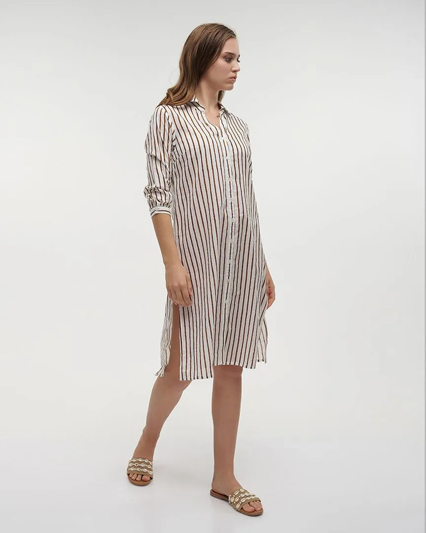 ΠΟΥΚΑΜΙΣΑ ΛΕΥΚΗ ΜΕ ΚΑΦΕ ΡΙΓΕΣ M/L (100% COTTON)