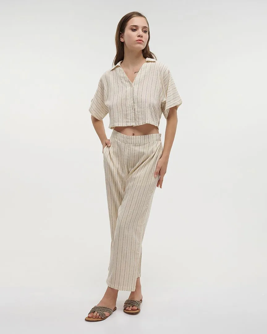 ΠΟΥΚΑΜΙΣΟ ΚΟΝΤΟ ΣΕ ΜΠΕΖ ΧΡΩΜΑ ΜΕ ΡΙΓΕΣ M/L (100% COTTON)