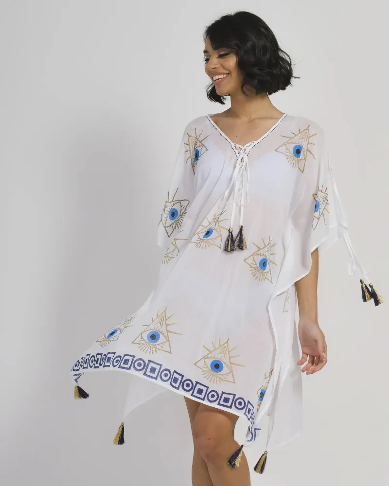 KΑΦΤΑΝΙ ΛΕΥΚO ΜΕ MATIA ONE SIZE (100% COTTON) .