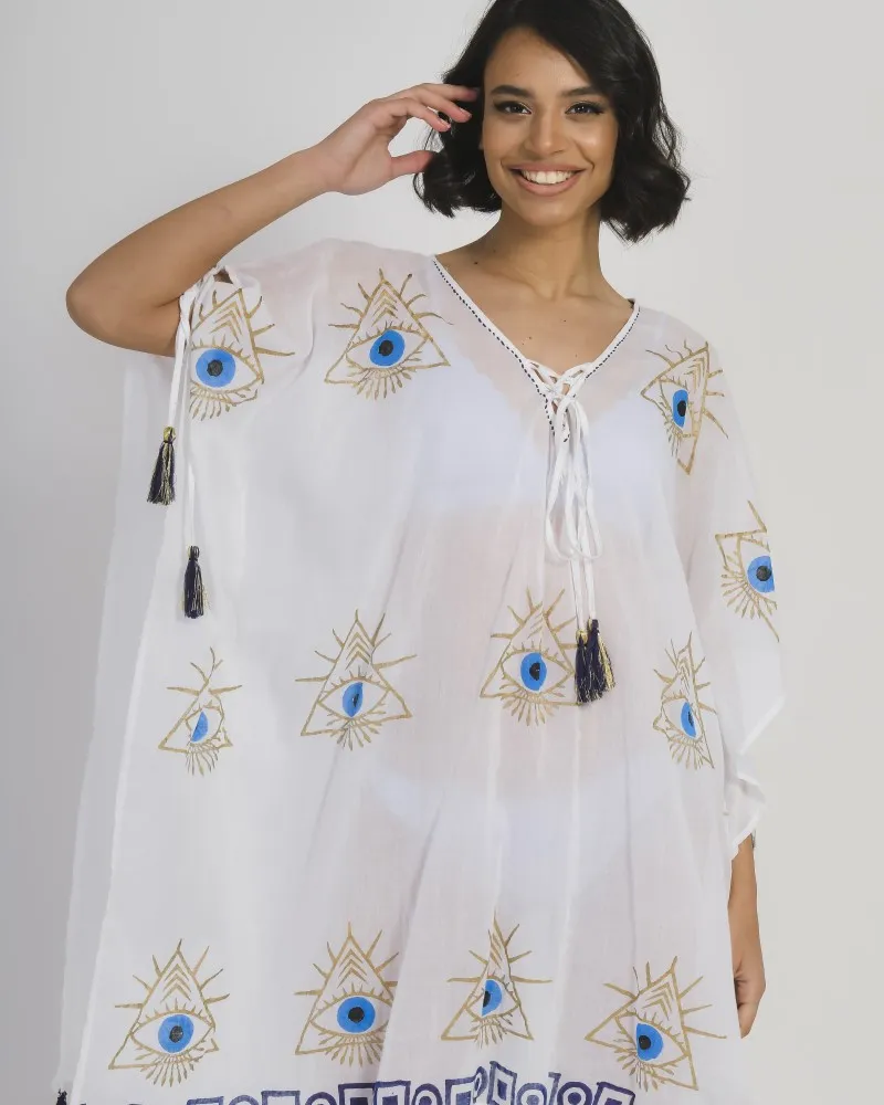 KΑΦΤΑΝΙ ΛΕΥΚO ΜΕ MATIA ONE SIZE (100% COTTON) .