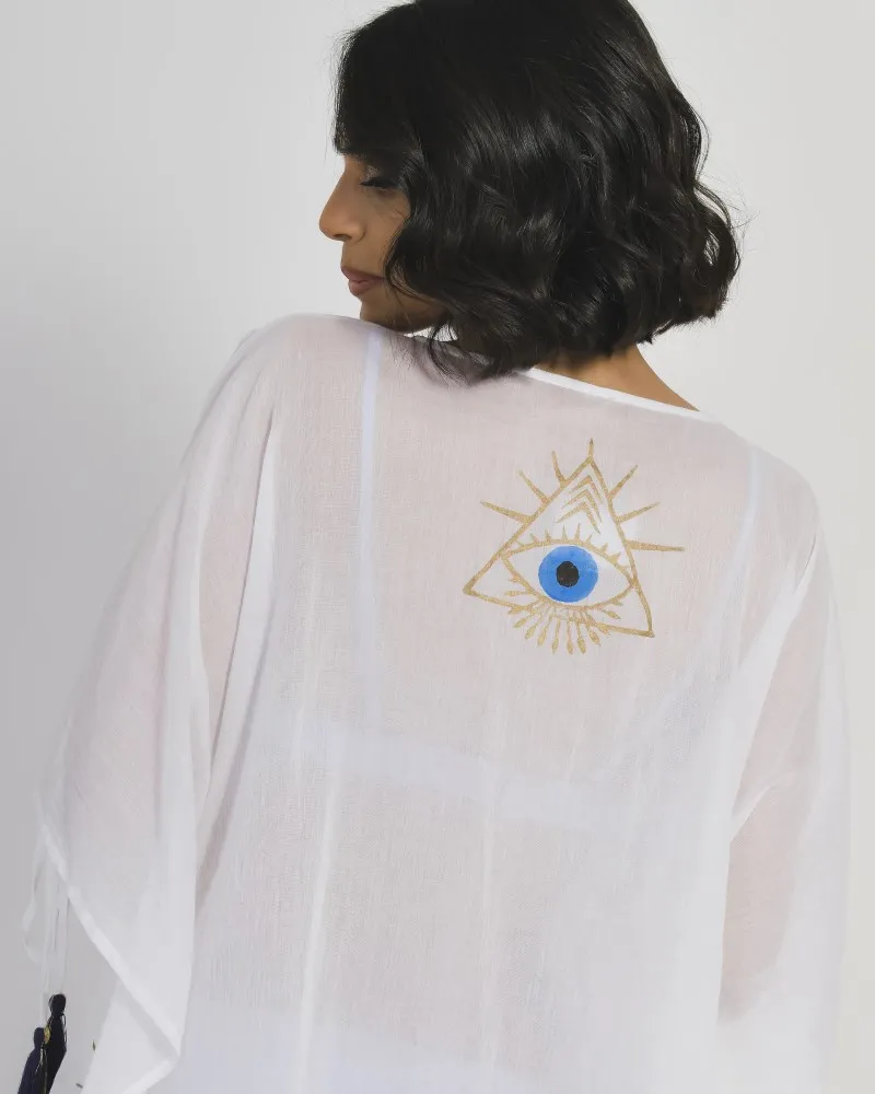 KΑΦΤΑΝΙ ΛΕΥΚO ΜΕ MATIA ONE SIZE (100% COTTON) .