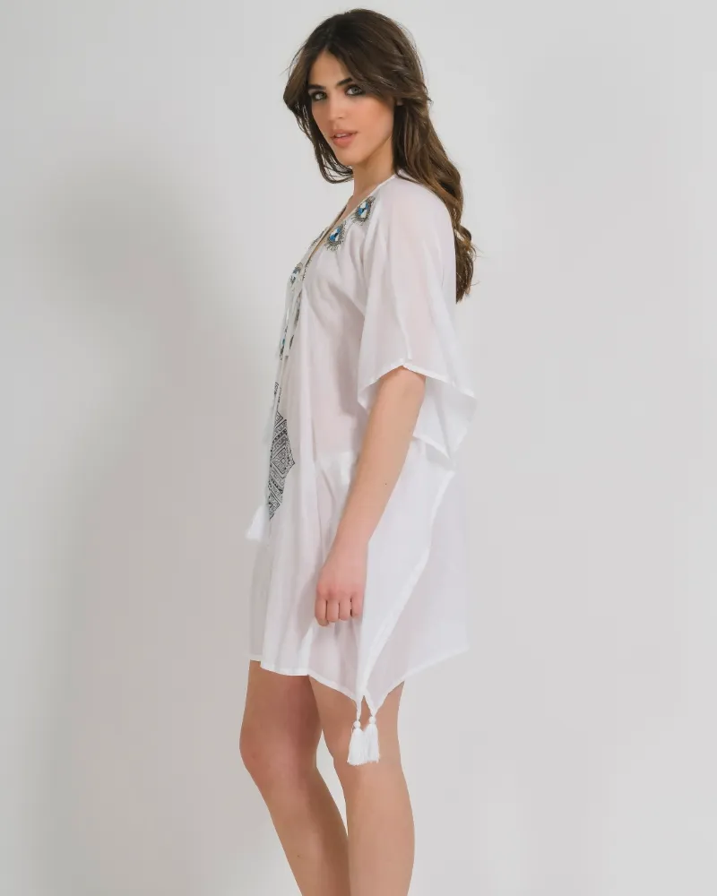 ΚΑΦΤΑΝΙ/ΦΟΡΕΜΑ ΣΕ ΛΕΥΚΟ ΧΡΩΜΑ ΜΕ ΜΑΤΙΑ ΜΕ ΧΑΝΤΡΕΣ ONE SIZE (100% COTTON)