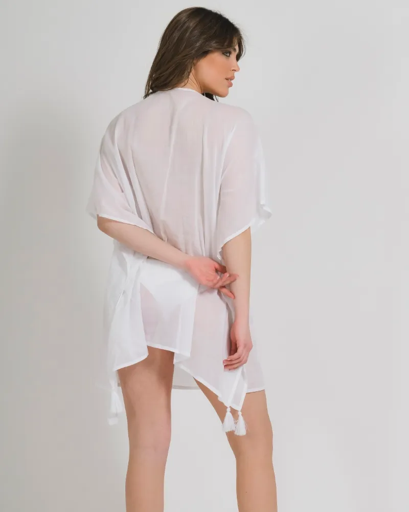 ΚΑΦΤΑΝΙ/ΦΟΡΕΜΑ ΣΕ ΛΕΥΚΟ ΧΡΩΜΑ ΜΕ ΜΑΤΙΑ ΜΕ ΧΑΝΤΡΕΣ ONE SIZE (100% COTTON)