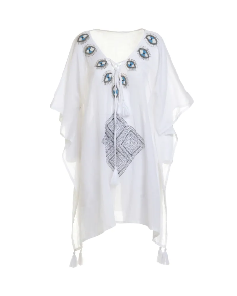 ΚΑΦΤΑΝΙ/ΦΟΡΕΜΑ ΣΕ ΛΕΥΚΟ ΧΡΩΜΑ ΜΕ ΜΑΤΙΑ ΜΕ ΧΑΝΤΡΕΣ ONE SIZE (100% COTTON)