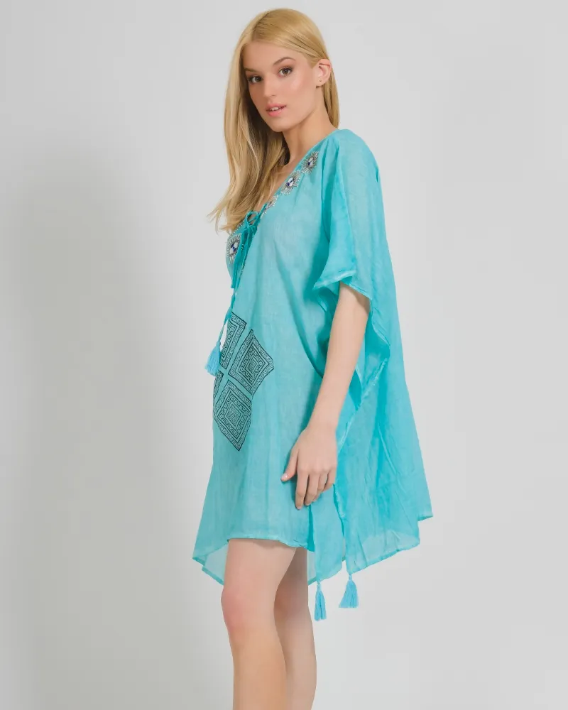 ΚΑΦΤΑΝΙ/ΦΟΡΕΜΑ ΣΕ ΤΥΡΚΟΥΑΖ ΧΡΩΜΑ ΜΕ ΜΑΤΙΑ ΜΕ ΧΑΝΤΡΕΣ ONE SIZE (100% COTTON)