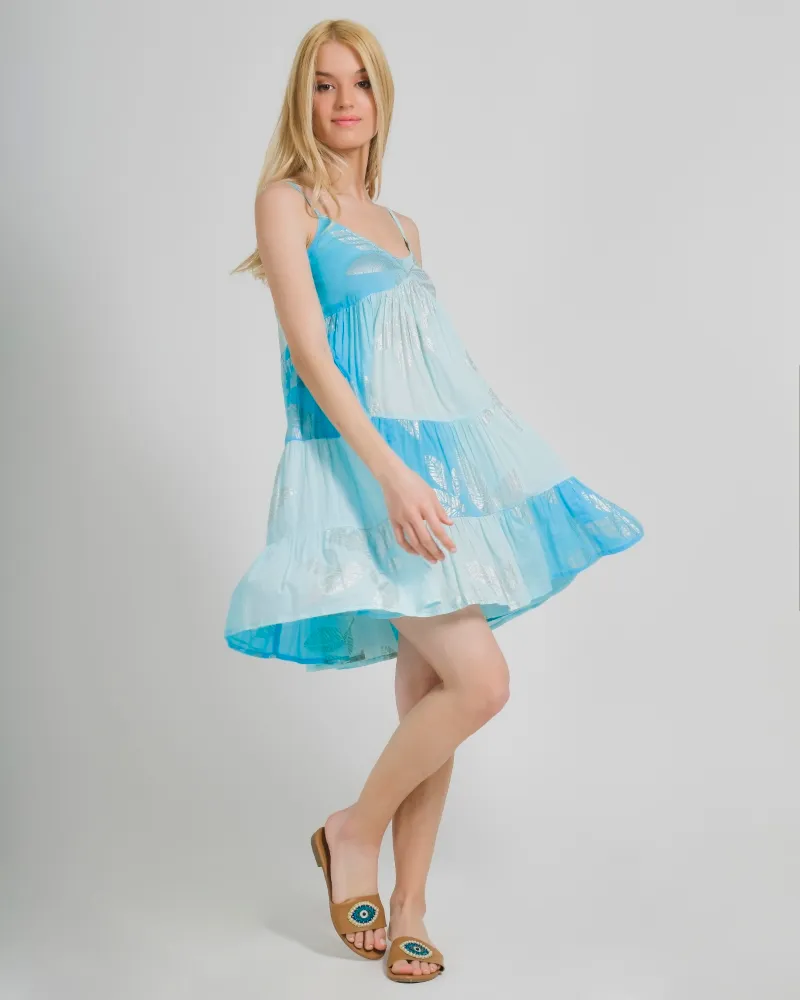 ΦΟΡΕΜΑ ΚΟΝΤΟ ΑΜΑΝΙΚΟ ΣΕ ΤΥΡΚΟΥΑΖ ΧΡΩΜΑ ΜΕ ΑΣΗΜΙ ΦΥΛΛΑ ONE SIZE (100% COTTON)