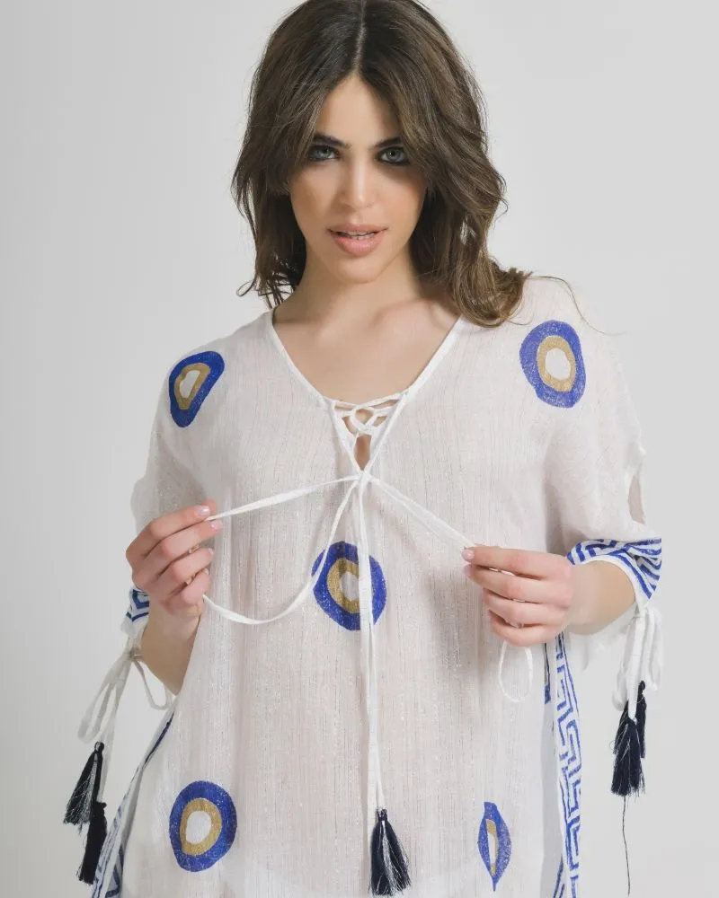 ΚΑΦΤΑΝΙ/ΦΟΡΕΜΑ ΜΑΚΡΥ ΣΕ ΛΕΥΚΟ ΧΡΩΜΑ ΜΕ ΜΑΤΙΑ ΚΑΙ LUREX ONE SIZE (100% COTTON)