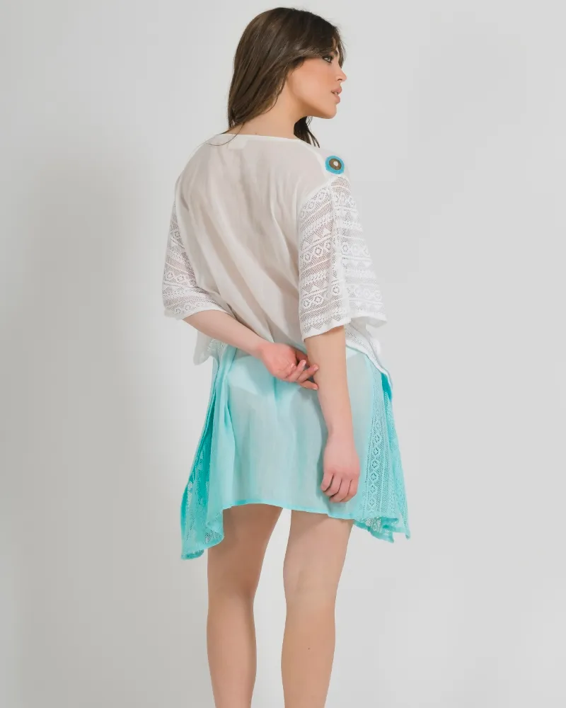 ΚΑΦΤΑΝΙ ΣΕ ΛΕΥΚΟ/ΤΥΡΚΟΥΑΖ ΧΡΩΜΑ ΟΜΠΡΕ ΜΕ ΜΑΤΙΑ ONE SIZE (100% COTTON)