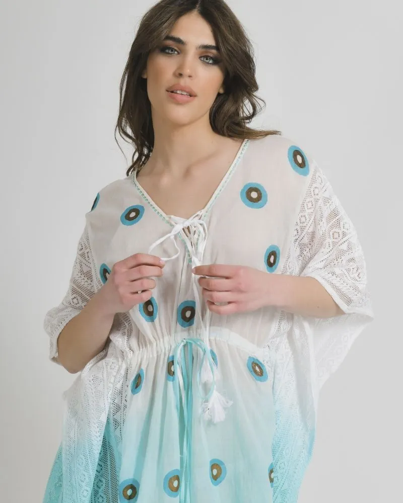 ΚΑΦΤΑΝΙ ΣΕ ΛΕΥΚΟ/ΤΥΡΚΟΥΑΖ ΧΡΩΜΑ ΟΜΠΡΕ ΜΕ ΜΑΤΙΑ ONE SIZE (100% COTTON)