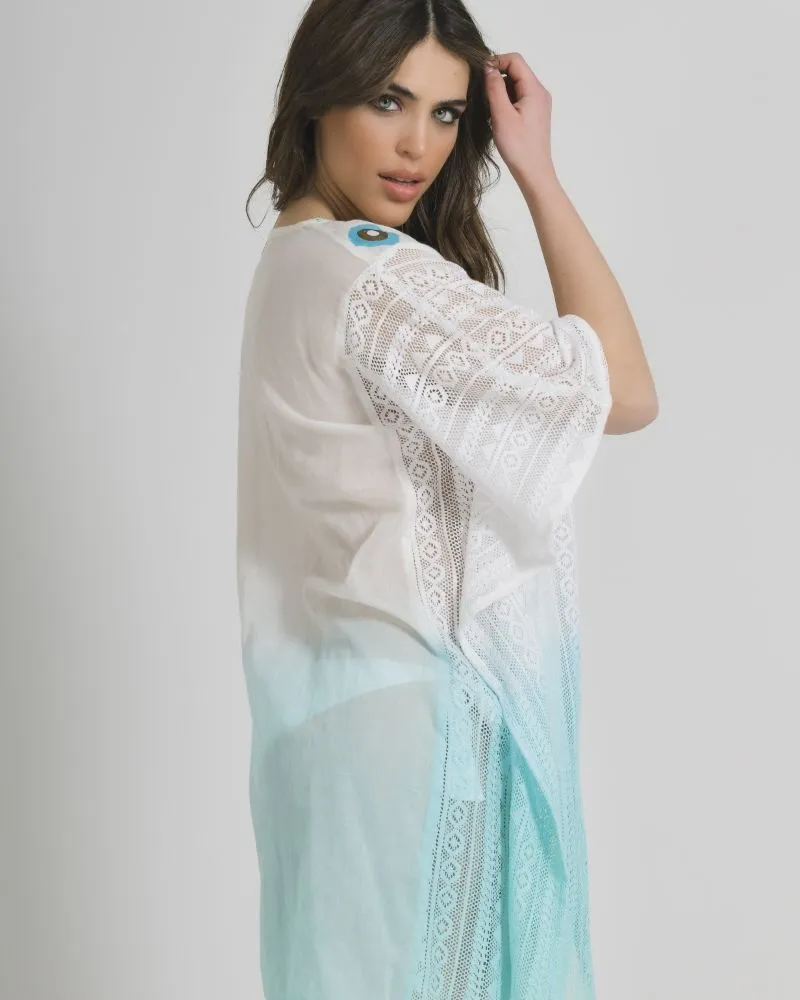 ΚΑΦΤΑΝΙ ΣΕ ΛΕΥΚΟ/ΤΥΡΚΟΥΑΖ ΧΡΩΜΑ ΟΜΠΡΕ ΜΕ ΜΑΤΙΑ ONE SIZE (100% COTTON)