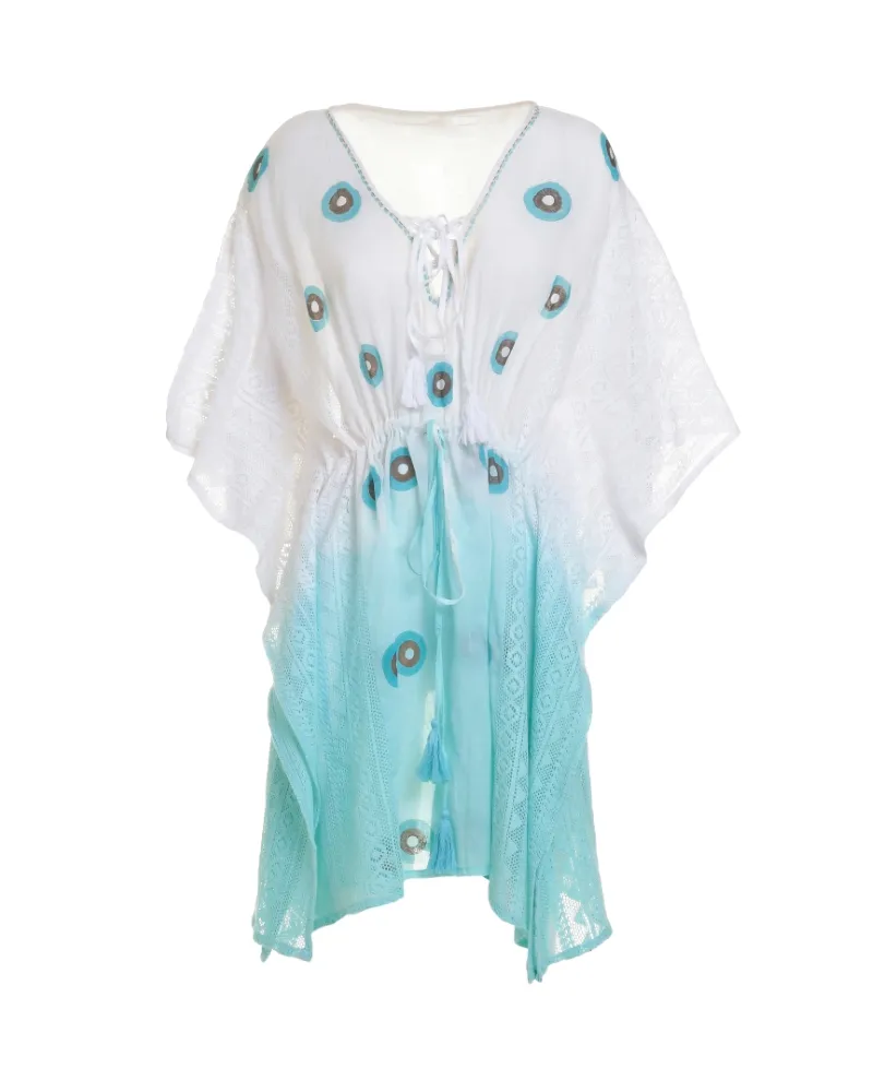 ΚΑΦΤΑΝΙ ΣΕ ΛΕΥΚΟ/ΤΥΡΚΟΥΑΖ ΧΡΩΜΑ ΟΜΠΡΕ ΜΕ ΜΑΤΙΑ ONE SIZE (100% COTTON)