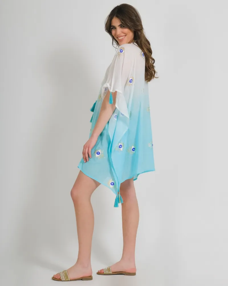 ΚΑΦΤΑΝΙ ΣΕ ΛΕΥΚΟ/ΤΥΡΚΟΥΑΖ ΧΡΩΜΑ ΟΜΠΡΕ ΜΕ ΜΑΤΙΑ ONE SIZE (100% COTTON)