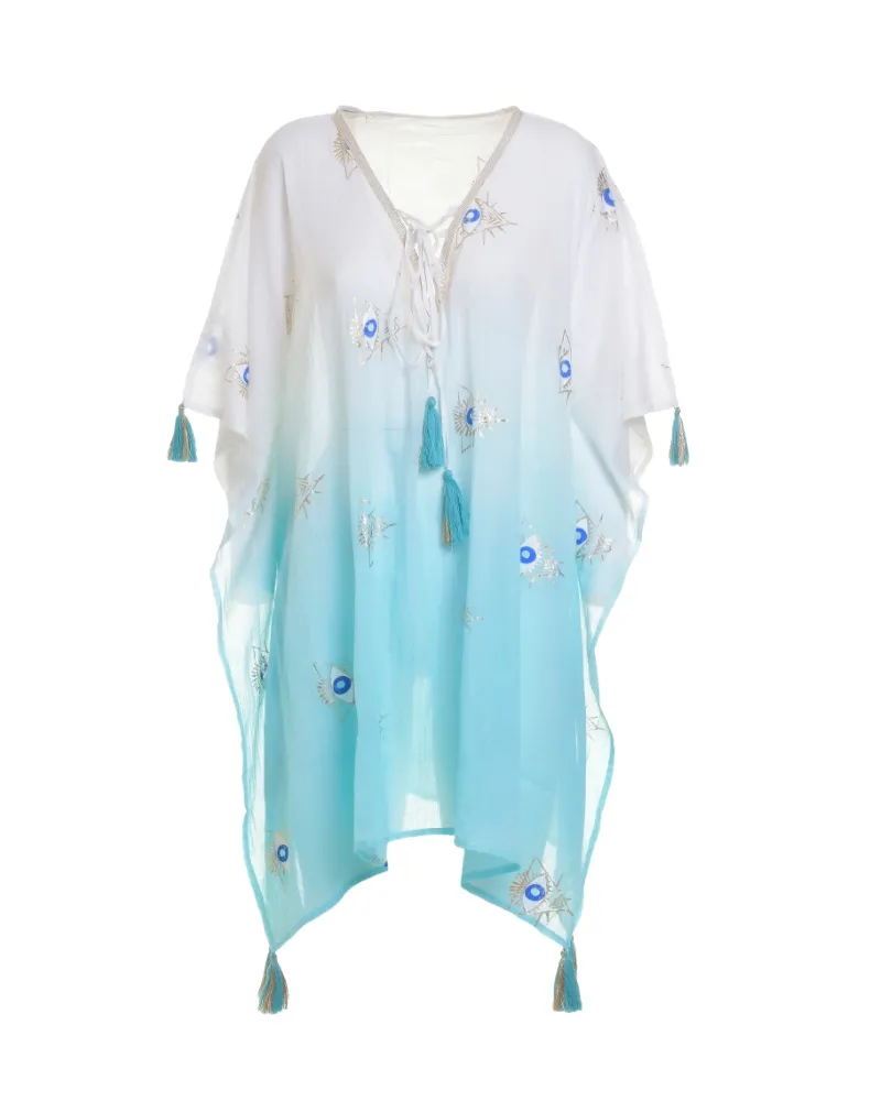 ΚΑΦΤΑΝΙ ΣΕ ΛΕΥΚΟ/ΤΥΡΚΟΥΑΖ ΧΡΩΜΑ ΟΜΠΡΕ ΜΕ ΜΑΤΙΑ ONE SIZE (100% COTTON)