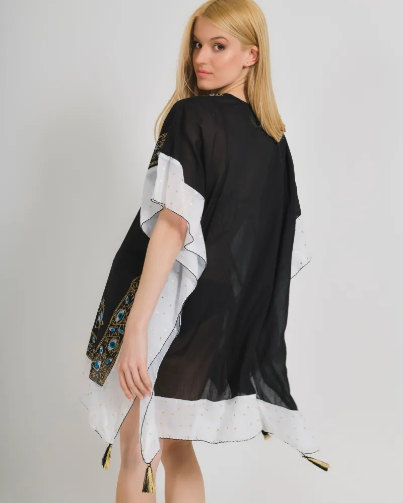 ΚΑΦΤΑΝΙ ΣΕ ΜΑΥΡΟ ΧΡΩΜΑ ΜΕ ΣΧΕΔΙΑ KAI MΑΤΙΑ ONE SIZE (100% COTTON)