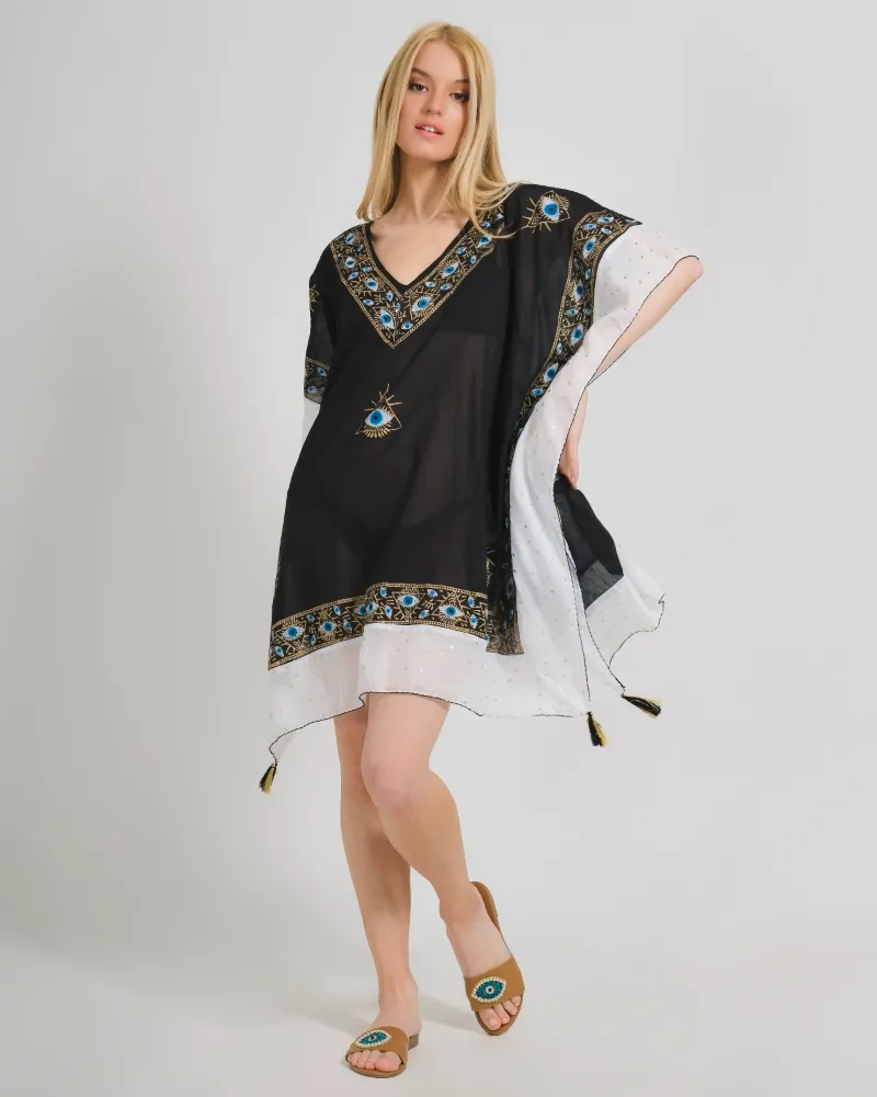 ΚΑΦΤΑΝΙ ΣΕ ΜΑΥΡΟ ΧΡΩΜΑ ΜΕ ΣΧΕΔΙΑ KAI MΑΤΙΑ ONE SIZE (100% COTTON)