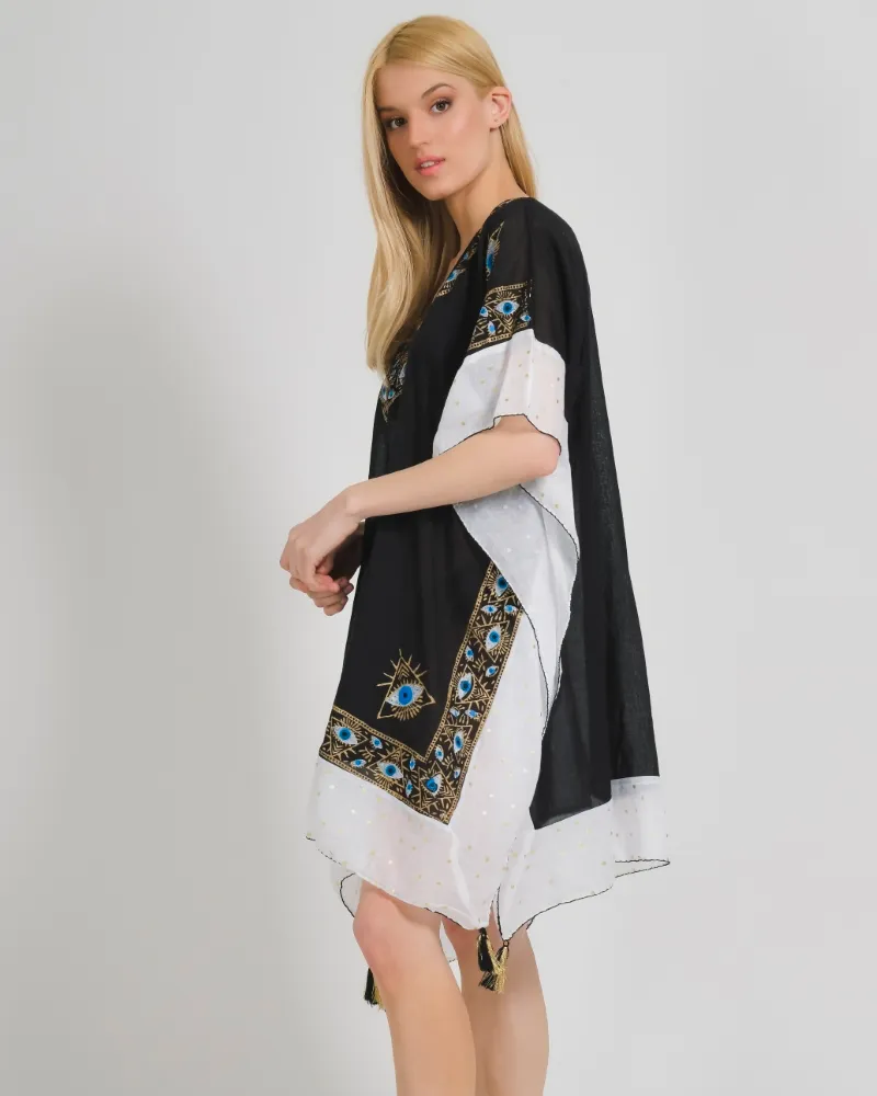 ΚΑΦΤΑΝΙ ΣΕ ΜΑΥΡΟ ΧΡΩΜΑ ΜΕ ΣΧΕΔΙΑ KAI MΑΤΙΑ ONE SIZE (100% COTTON)