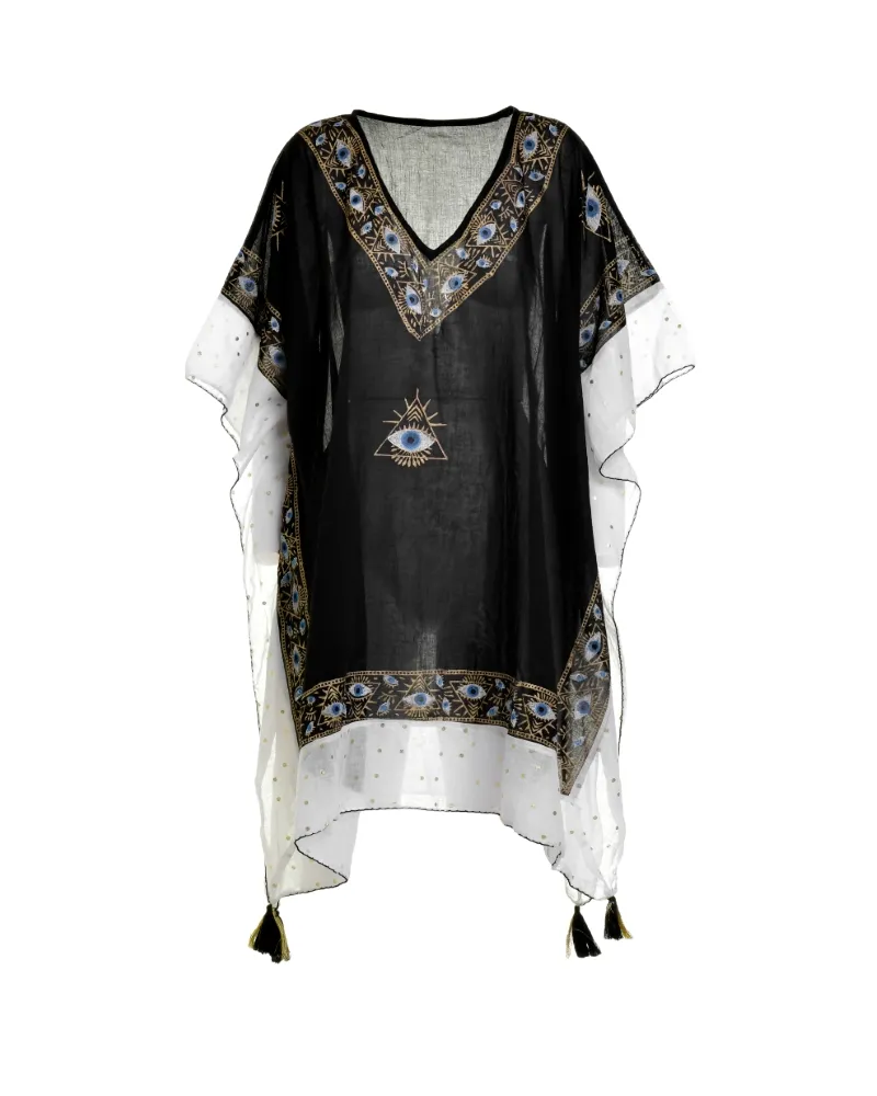 ΚΑΦΤΑΝΙ ΣΕ ΜΑΥΡΟ ΧΡΩΜΑ ΜΕ ΣΧΕΔΙΑ KAI MΑΤΙΑ ONE SIZE (100% COTTON)