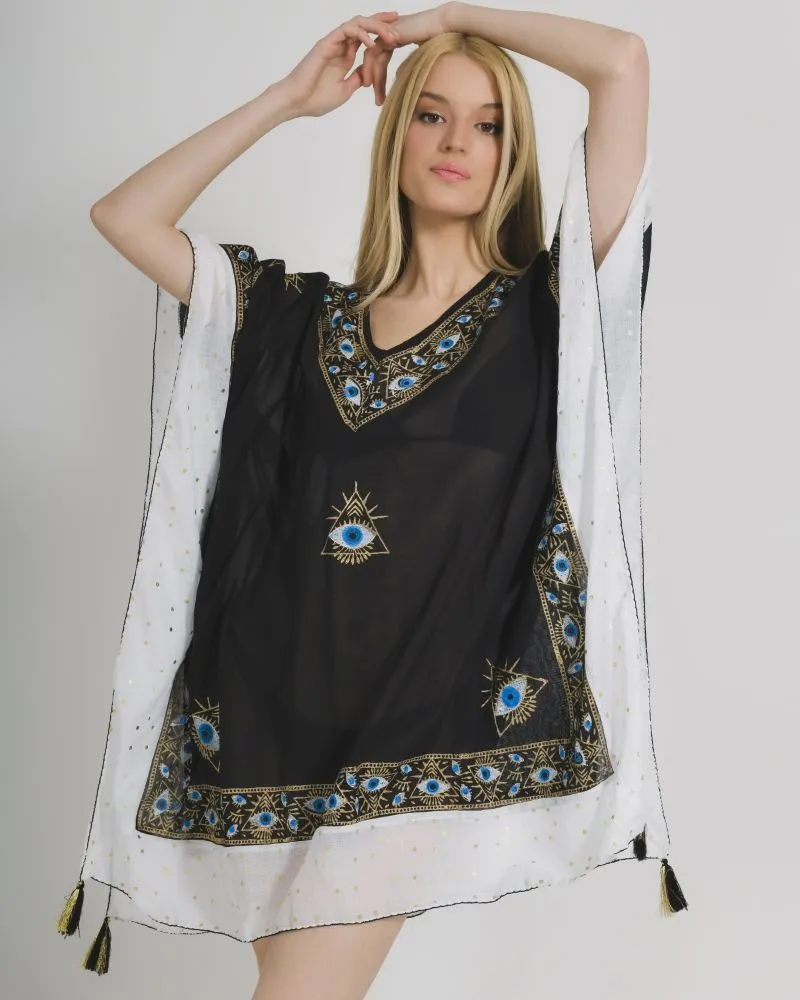 ΚΑΦΤΑΝΙ ΣΕ ΜΑΥΡΟ ΧΡΩΜΑ ΜΕ ΣΧΕΔΙΑ KAI MΑΤΙΑ ONE SIZE (100% COTTON)