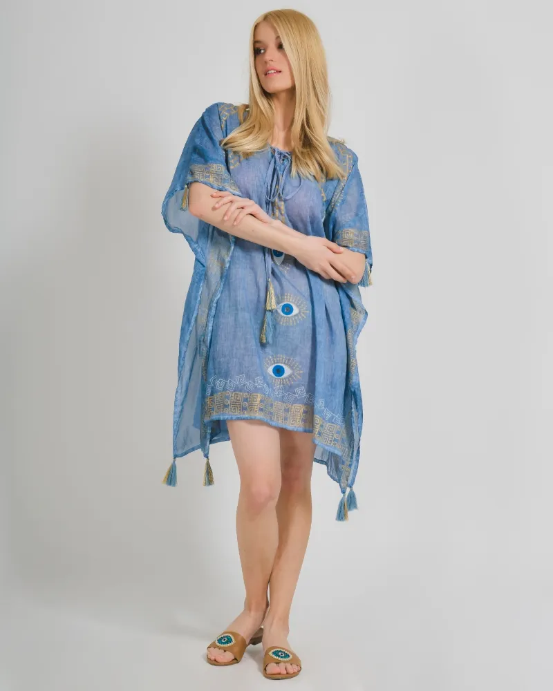 ΚΑΦΤΑΝΙ ΣΕ ΜΠΛΕ ΧΡΩΜΑ ΜΕ ΧΡΥΣΑ ΣΧΕΔΙΑ ONE SIZE (100% COTTON)